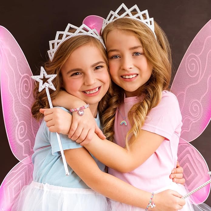 Bonuci 12 Pcs little Girls Jewelry Kids Necklaces and Bracelets Set Kids Jewelry for Girls Christmas Gift Cute Charm Toddler Bracelets for Pretend Play Dress Up Party Favors