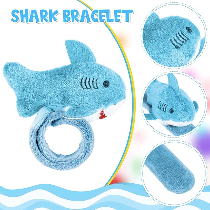 6 Pieces Shark Slap Bracelets Stuffed Animal Slap Band Party Favors Plush Slap Bracelets Bulk for Kids Party Favors Birthday Gifts