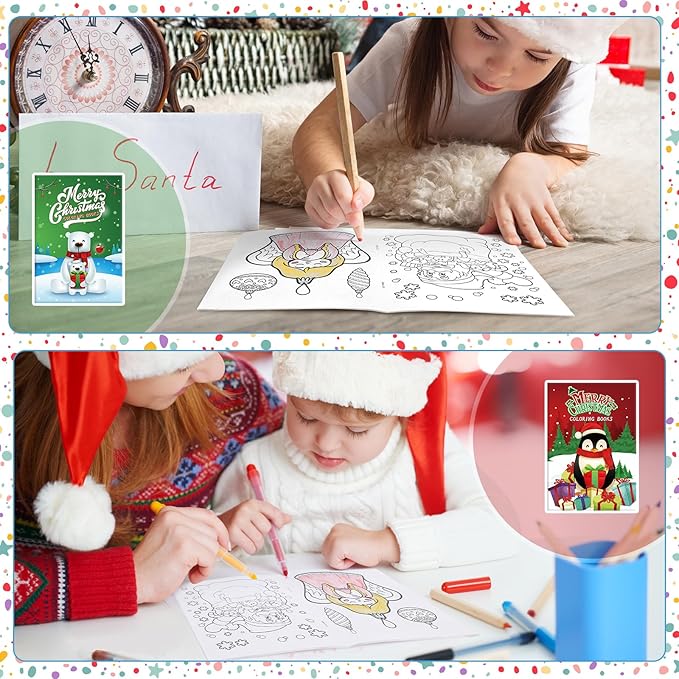 48 Pcs Christmas Coloring Books Party Favors Xmas Mini Coloring Book Bulk DIY Art Drawing Book Set for Stocking Goodie Bags Stuffer Holiday Party Supplies Friend Gift Activities Filler