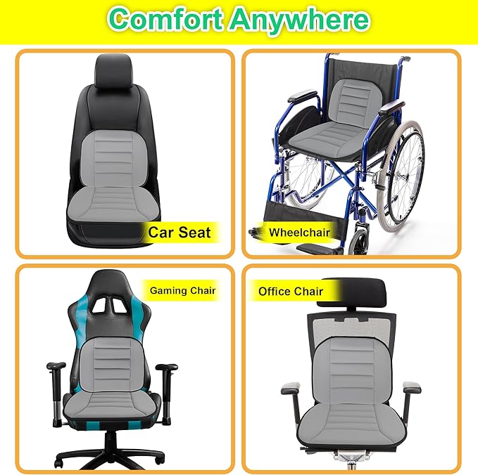 kingphenix Car Seat Cushion with Lumbar Support Pillow: Enhanced Comfort Memory Foam Design for Pain Relief, Ideal for Drivers and Office Use - Ergonomic Lumbar Comfort for Long Sitting - Gray