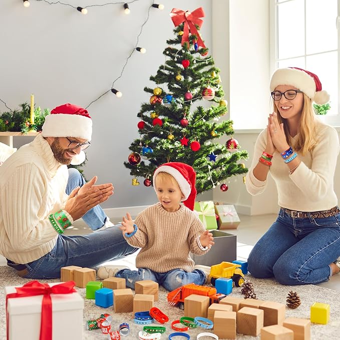 Capoda 60 Pieces Christmas Party Favors Christmas Silicone Bracelet Christmas Slap Wristbands Christmas Rubber Wristbands Xmas Slap Bracelets for Xmas Party Favors Stocking Stuffers Classroom Gifts