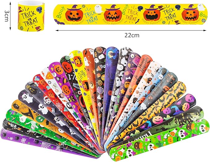 Halloween Slap Bracelets for Kids Halloween Slap Bracelets Bulk Snap Bracelet Party Supplies Favors Classroom Prizes Exchanging Gifts (24)
