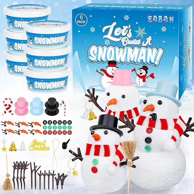 6 Pack Snowman Kit, Christmas Craft DIY for Kids, Build a Snowman Craft Winter Decorations Indoor, Creative Kids Air Dry Clay Modeling Crafts Kit for School Winter Party Activities Kids