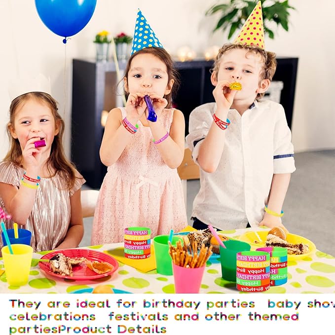 48 Pieces Rubber Bracelets for Happy Birthday Gift Silicone Stretch Wristbands Colored Silicone Bracelets for Birthday Party Supplies (Mixed)