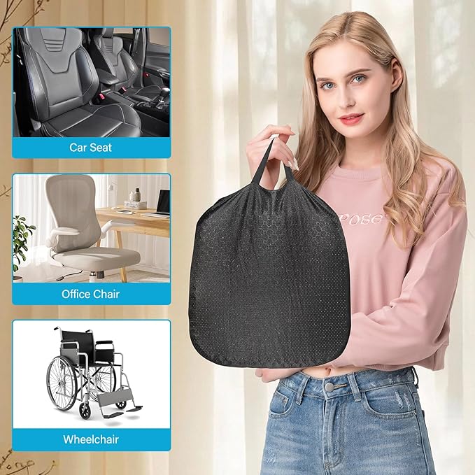Gel Seat Cushion for Long Sitting With handle-Large & Thick & Soft & Breathable-Gel Cushion for Wheelchair, Gel Chair Cushion for Hip Pain, Gel Seat Cushion for Office Chair (Black, 17 x 15 inches)