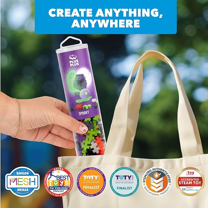 PLUS PLUS 240 Piece Interlocking Building Blocks for Kids, Open Ended Connecting Toys, STEM Bin Classroom Mini Manipulatives - Spooky Mix Play Tube