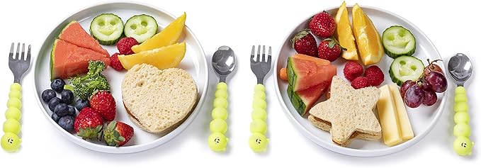 melii Caterpillar Spoon and Fork Utensil Set for Toddlers - BPA-Free Silicone and Stainless Steel Kids Utensils - Ergonomic, Easy-Grip Design for Fun & Safe Eating for Children