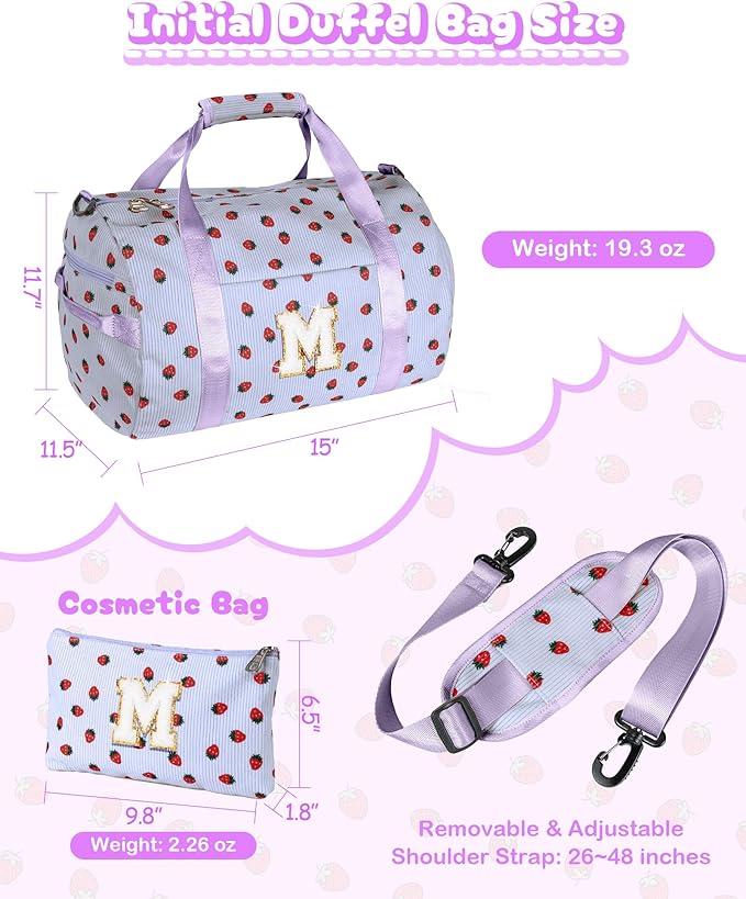 13 Year Old Girl Birthday Gifts, Girls Gym Bag, Kids Personalized Overnight Duffle Bags with Shoe Compartment, Monogram Travel Tote with Makeup Bag, Gift for Cheerleader Girl (Letter G)