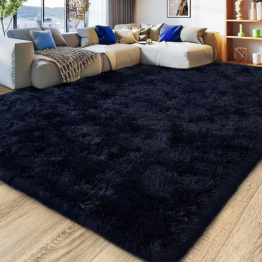 Xexsin Ultra Fluffy Area Rugs for Living Room Bedroom, 6x9 Fuzzy Large Living Room Rugs, Thick Shag Rug for Dorm, Soft Non Slip Kids Girls Boys Rug for Home Decor Aesthetic, Dark Blue