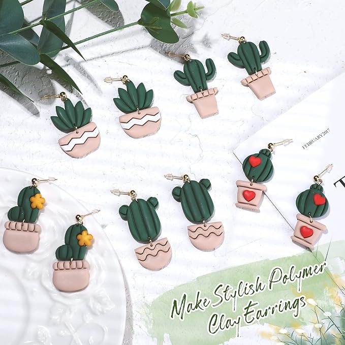 Puocaon Cactus Polymer Clay Cutters - 10 pcs Clay Cutters for Earrings Making, Cactus and Flowerpot Shapes Clay Cutters for Polymer Clay Jewelry, Adorable Mini Clay Cutters for Handmade Craft
