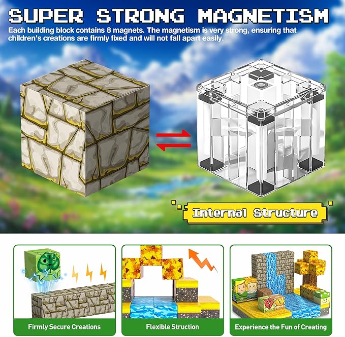 Magnetic Building Blocks for BOTW Fans, Koroks Magnet Cubes Blocks for Kids 5-7, STEM Building Game Sensory Outdoor Toys Christmas Birthday Gift for Boys&Girls, 54PCS