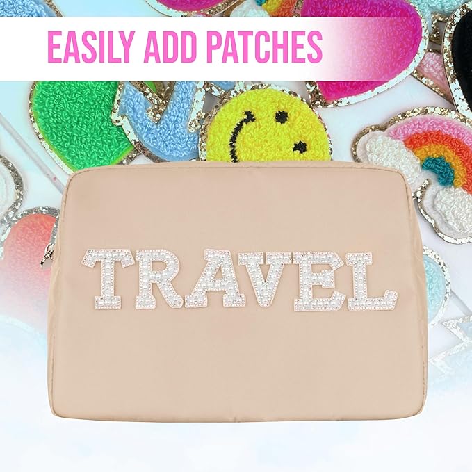 DANCOUR Nylon Makeup Bags for Women Large Preppy Travel Toiletry Pouch Cosmetic Bag Makeup Organizer