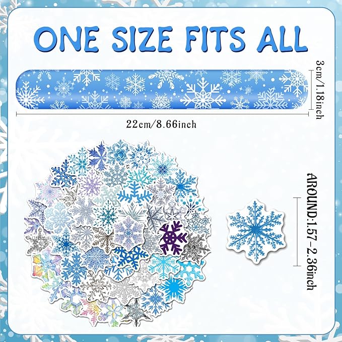 74 PCS Snowflake Party Favors, 24 PCS Snowflake Slap Bracelets 50 PCS Snowflake Stickers Snowflake Birthday Party Decorations Supplies Gifts for Kids Classroom Rewards