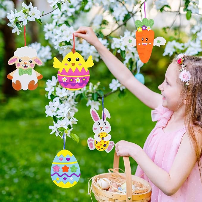Fennoral 24 Pack Easter Craft Kit for Kids Make You Own Easter Foam Stickers Ornament DIY Easter Arts and Crafts for Easter Art Project Easter Party Decoration