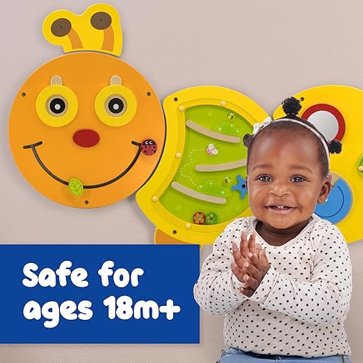SPARK & WOW Caterpillar Activity Wall Panels | Yellow | Ages 18m+ | Montessori Sensory Wall Toy | 10 Activities | Busy Board | Toddler Room Décor