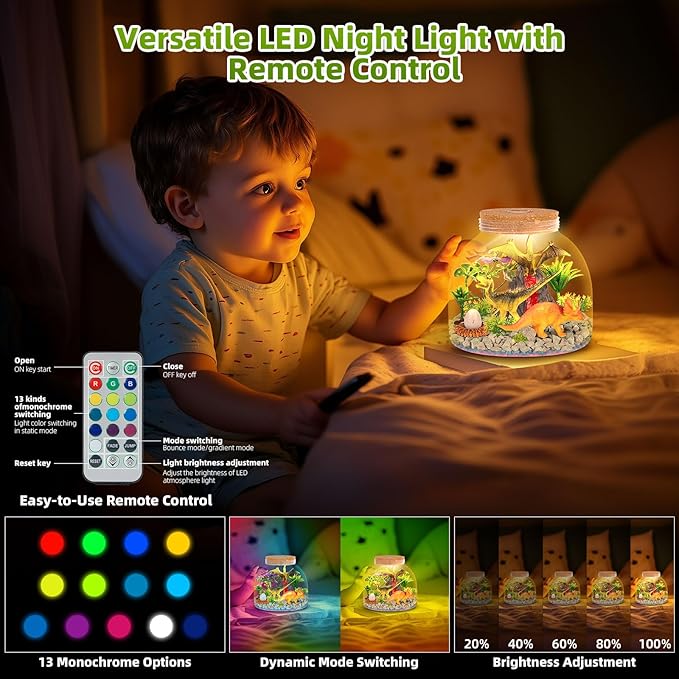 Light Up Terrarium Kit for Kids — Build a Prehistoric Dinosaur Habitat | Dinosaur Toys for Kids, Science Kits, Arts and Crafts for Kids, Boys Toys Ages 4+, Kids Gifts