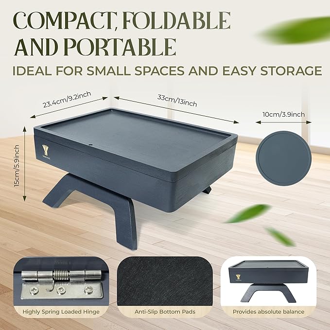 Bamboo Couch Arm Table, Sofa Arm Tray, 360 Rotating Table, Clip On Side Table for Couch, Perfect Size for Remotes, Storage and Includes 4 Bonus Coasters, 13x9.25x2.5in, Grey