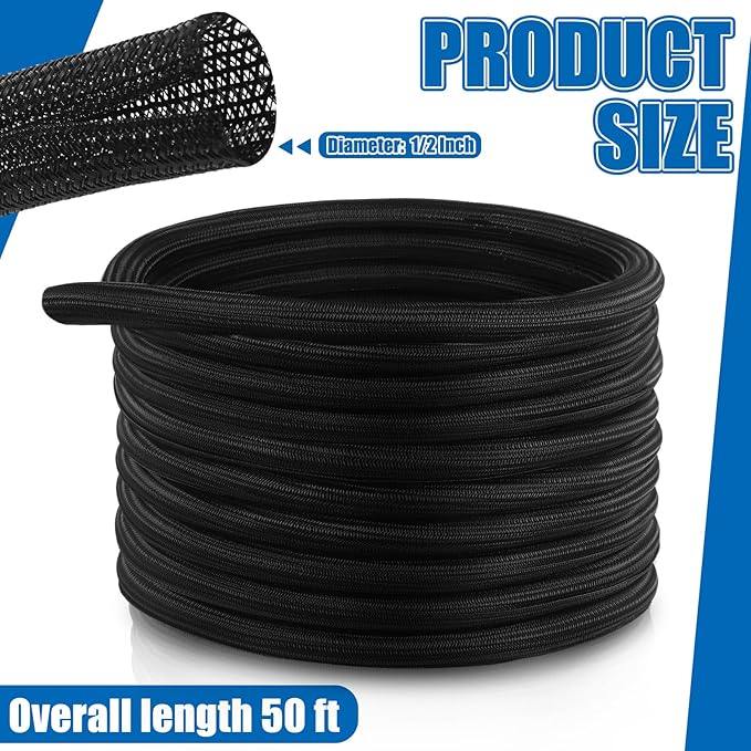 Pangda 50ft Split Wire Loom Tubing Flame Retardant Braided Cable Sleeve Split High Temperature Cable Conduit Auto Wire Conduit for Industrial Electrical Tinsel Automotive Marine(50 Ft, 1/2")
