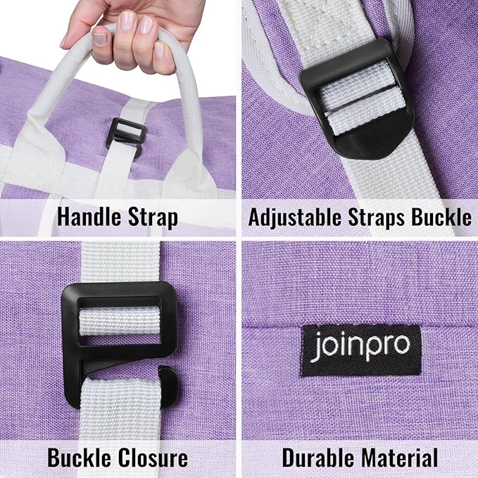 JOINPRO Laundry Bag Backpack, 125L Extra Large Travel with Shoulder Straps, Adjustable & Extendable Design, Laundry Hamper Bag with 3 Pockets for Laundromat, College, Travel, Camping (Purple)