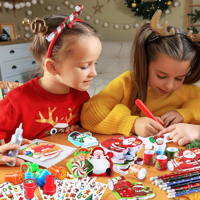 BenLouis Christmas School Stationery Set Party Favors Xmas Classroom Gift Prizes Bulk for Students Kids Holiday Stockings Pinata Filler Christmas School Goodie Bag Stuffers Decor（24set Christmas ）