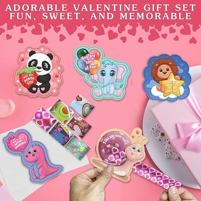 24 Pcs Valentines Day Slap Bracelets for Kids Party Favors, Holiday Slap Bracelets with Colorful Hearts for Girls Valentine's Day Party Decorations Classroom Prizes Birthday Gifts