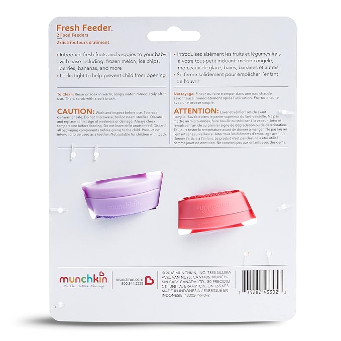 Munchkin Baby Feeder for Fresh Food and Fruit, 2 Pack, Coral/Purple