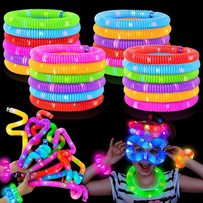 Glow Sticks Bulk Party Favor Supplies for Kids 48 PCS,Valentines LED Light up Pop Tubes for Toddlers,Glow in Dark Bracelet Necklace Accessories Decorations for Mardi Gras Birthday Wedding Camping
