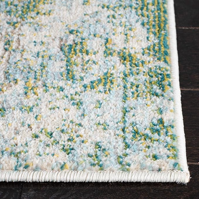 SAFAVIEH Madison Collection Runner Rug - 2'2" x 10', Green & Blue, Modern Abstract Design, Non-Shedding & Easy Care, Ideal for High Traffic Areas in Living Room, Bedroom (MAD499X)