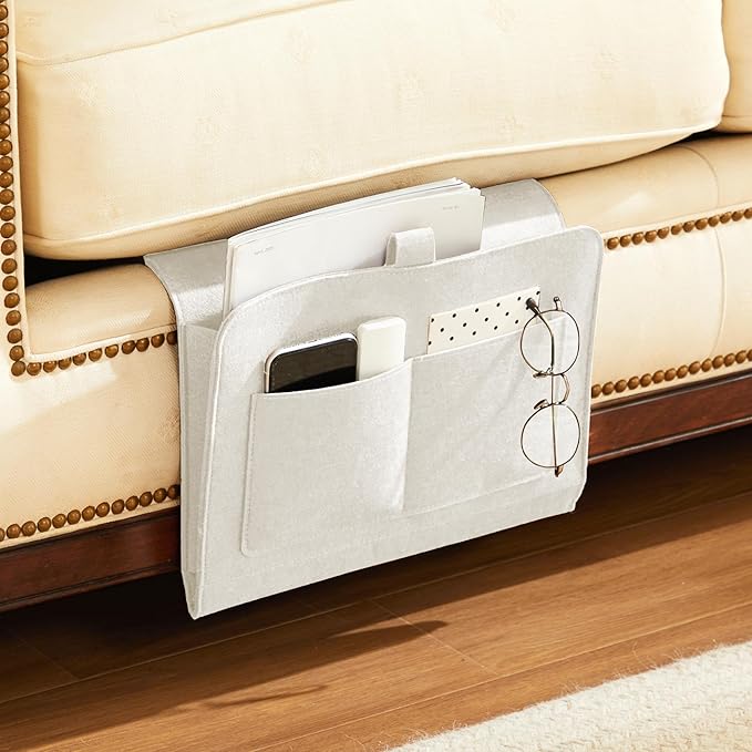 YOUDENOVA Bedside Caddy, Bedside Storage Caddy, Bedside Organizer for Dorm Room, Bunk Bed, Beige