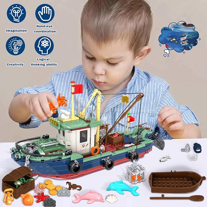 Ocean Explorer Ship Building Set, 603 PCS City Exploration Boat Building Block Kit Toys, Birthday for Boys and Girls Ages 6 7 8 9 10 11 12+ Year Old