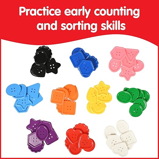 edxeducation Large Buttons - Mini Jar Set of 60 - Lacing Activity - Sensory and Fine Motor Skill Development - Math Manipulative for Kids