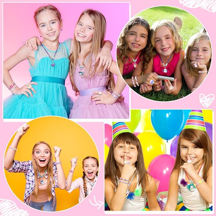 48 Pieces Girls Jewelry Set Adjustable Bracelets Necklaces and Rings Set Pretend Dress up Play Jewelry Party Favors Birthday Gifts for Little Girls Kids Toddler Child Friendship