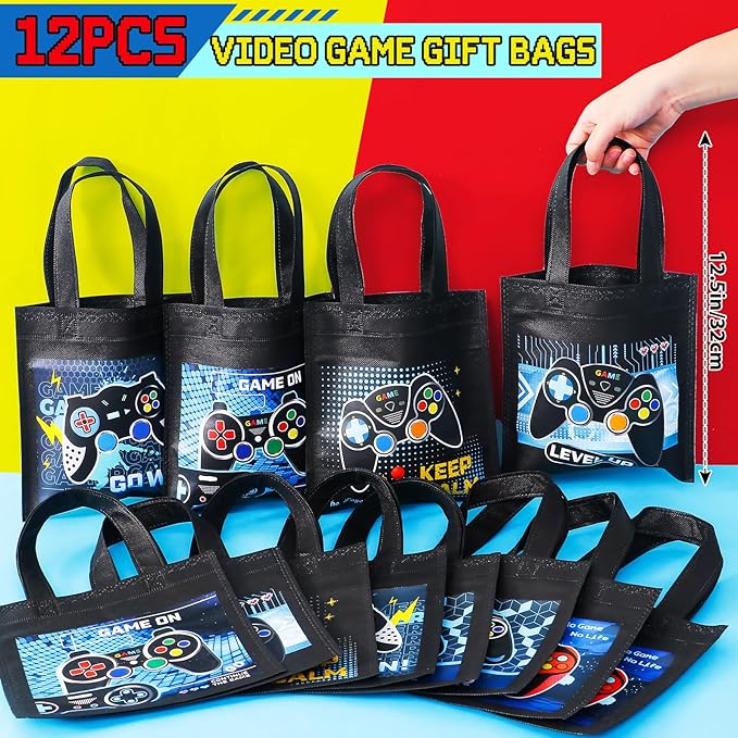 60Pcs Video Game Party Favors Gamer Birthday Party Supplies for Kids Non Woven Bags Silicone Bracelet Stamper Keychain Glow Sticker Game on Gift Goodie Treat Bag Fillers Boy Gaming Party Favors