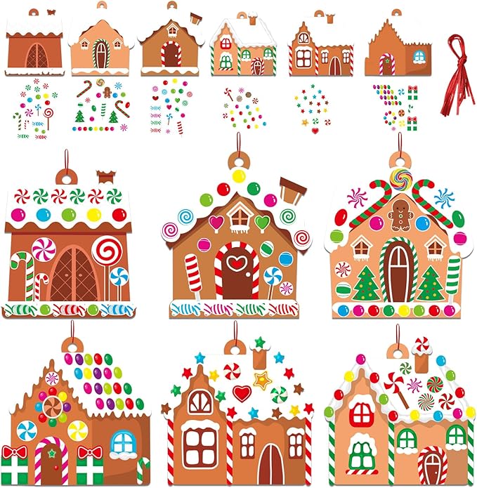 36 Sets Christmas DIY Art Craft Kits Gingerbread House Ornaments Art Sets Winter Christmas Stickers Arts and Crafts Bulk for Kids Winter Holiday Xmas Theme Classroom Activities Party Decorations