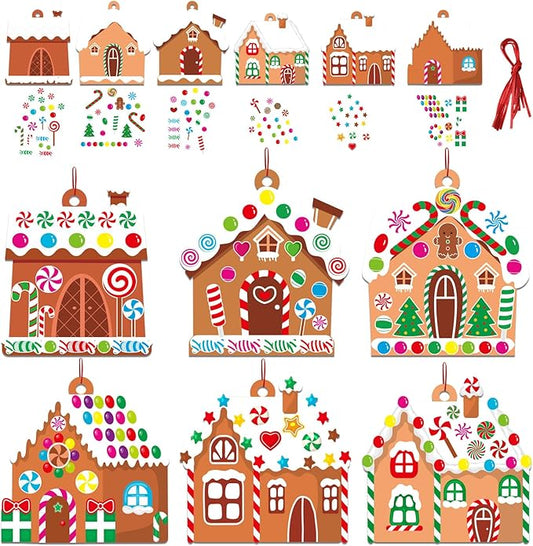 36 Sets Christmas DIY Art Craft Kits Gingerbread House Ornaments Art Sets Winter Christmas Stickers Arts and Crafts Bulk for Kids Winter Holiday Xmas Theme Classroom Activities Party Decorations