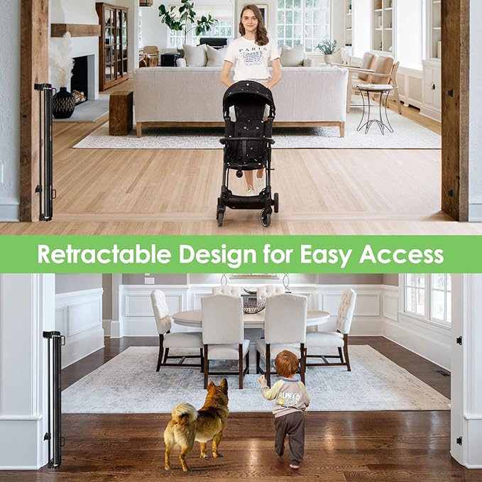 90 Inch Retractable Baby Gates Extra Wide Dog Gates for The House Extra Long Baby Gate for Stairs Child Gates for Wide Openings Large Dog Gate Indoor Outdoor Pet Gates for Dogs, Black