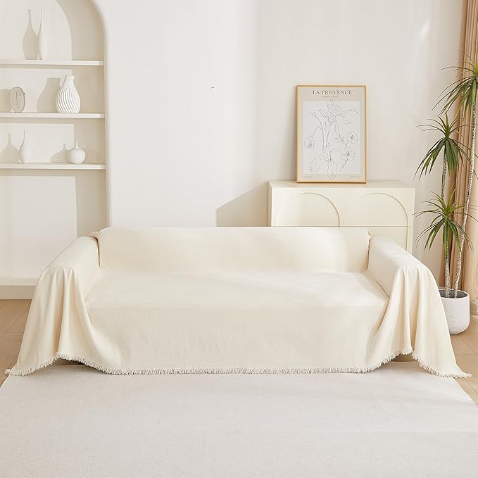 MYSKY HOME Couch Cover for Pets Beige Couch Covers for 3 Cushion Couch Sofa Couch Cover Sectional L Shape Chenille Couch Cushion Covers for Pets, Throw Couch for Dogs, Kids, 71" X150"