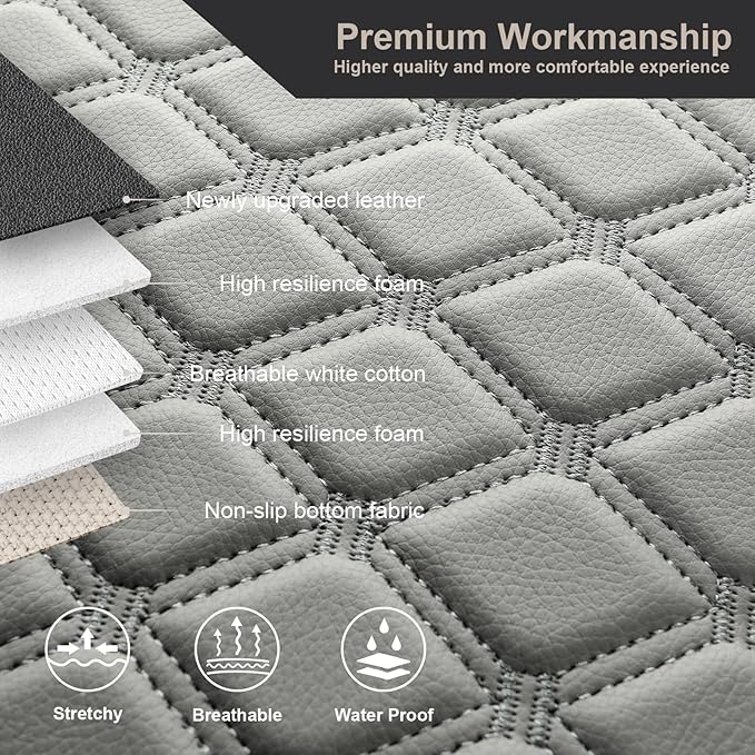 GIANT PANDA Custom Fit Console Cover for 2013-2018 Ram 1500 & 2013-2024 Ram 2500/3500/1500 Classic Model Jump Seat Console - Waterproof Faux Leather Armrest Center Cover - Full Protection - Grey