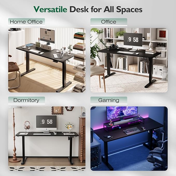 Monomi 59 inch Electric Standing Desk with Memory Preset, Adjustable Height Standing Desk for Home Office & Gaming, Large Computer Desk with Anti-Collision, Black