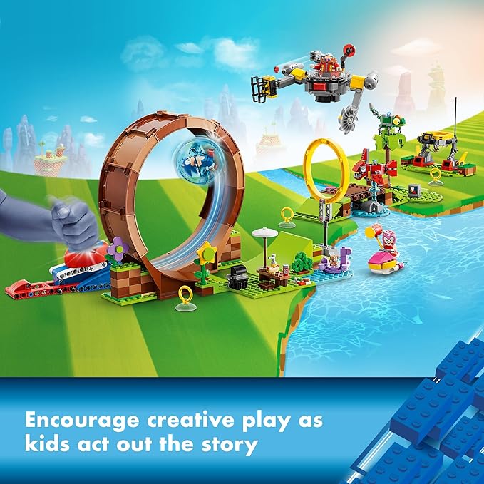 LEGO Sonic The Hedgehog Sonic’s Green Hill Zone Loop Challenge Building Toy Set, Sonic Adventure Toy with 9 Sonic and Friends Characters, Fun Gift for 8 Year Old Gamers and Young Fans, 76994