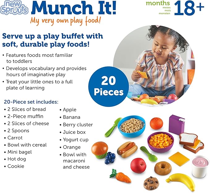 Learning Resources New Sprouts Munch It! Pretend Play Food, Develops Imaginative Play, Play Food for Toddlers, Picnic Play Food, 20 Pieces, Ages 18 Months +