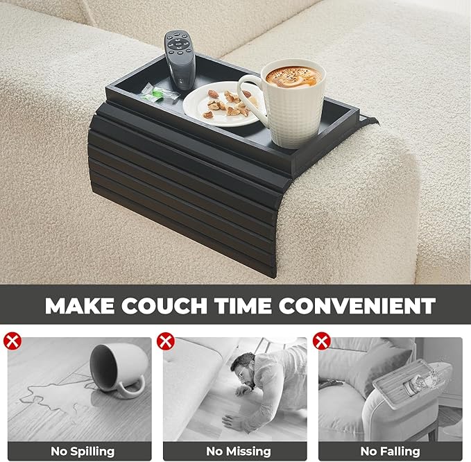 Bamboo Sofa Arm Tray, Anti Falling Couch Arm Tray Table, Foldable Couch Armrest Table, Portable Sofa Armrest Trays Cup Holder for Drink, Cups, Phone, Snacks, Remote