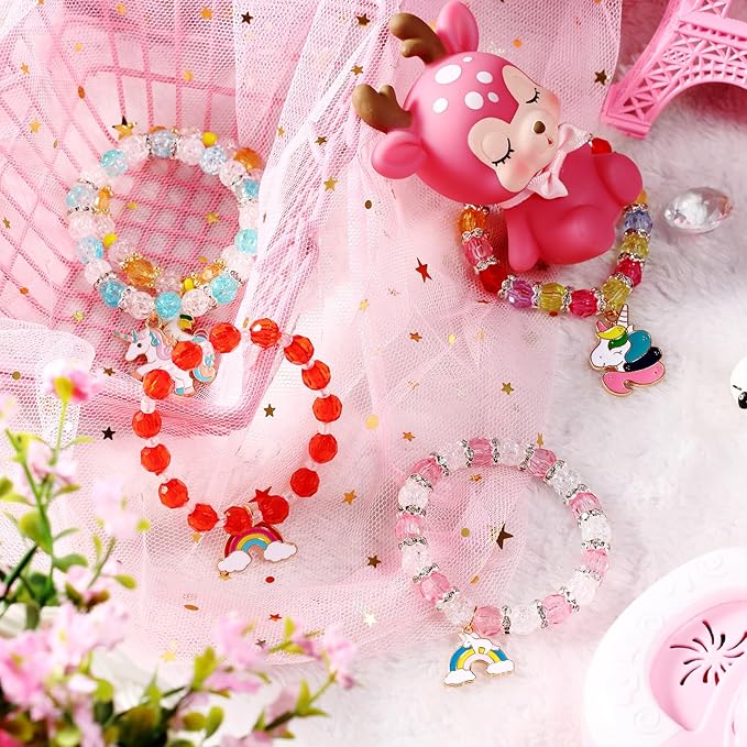 Hicarer 9 Pieces Unicorn Girls Bracelets for Toddler Little Girls Rainbow Bracelets Princess Colorful Cute Beaded Jewelry for Gift Goodie Bag Stuffers Birthday Party Favors(Classic Style)