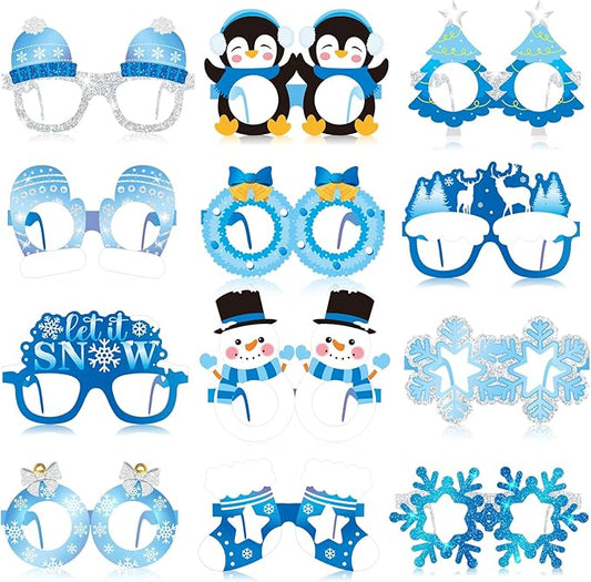 36 Pcs Winter Party Favors Snowflake Paper Eyeglasses Winter Wonderland Party Decorations Photo Booth Props for Christmas Holiday Baby Shower Birthday Supplies
