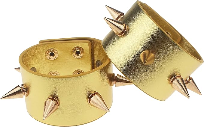 Coolcoco Gold Metal Spike Cuffs Leather Bracelet for Women Girl Cosplay (2 Pieces/Set)