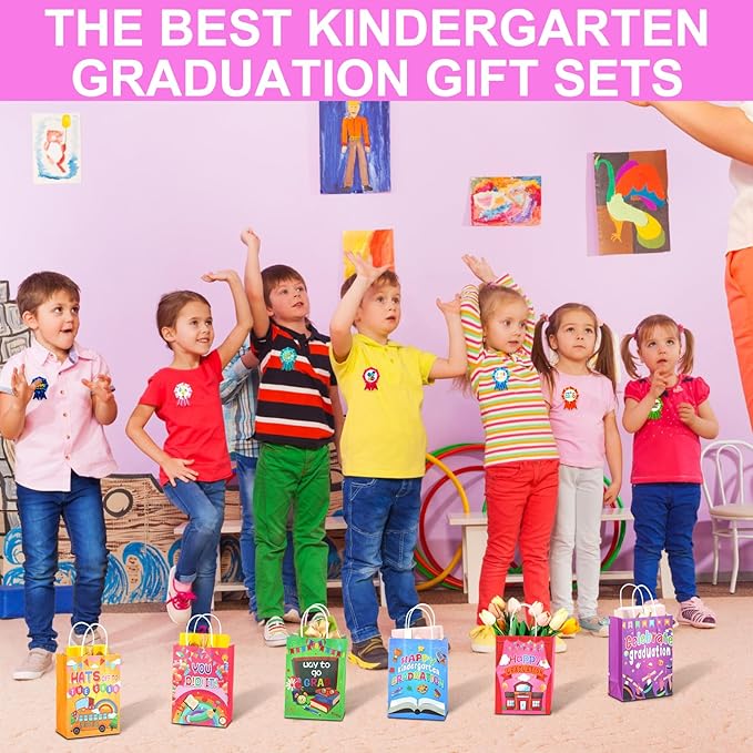 180 Pcs Kindergarten Graduation Party Favor Set Include 60 Slap Bracelets 30 Coloring Books 30 Paper Bags 30 Button Pin and 30 Grad Badge Sticker for Kindergarten Graduation Party Supplies