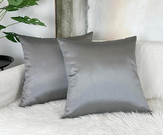 Aiking Home 18x18 Inches Faux Silk Square Throw Pillow Cover, Zipper Closure, Charcoal (Set of 2)