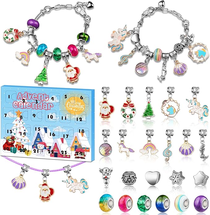 Girls Advent Calendar 2024, Charm Bracelets Making Kit for Kids Christmas Countdown Calendars 24 Days Xmas Jewelry Making Kit for Girls 6-7, Teens Teenagers Girl 8-12 & Women Arts and Crafts Gift Toys