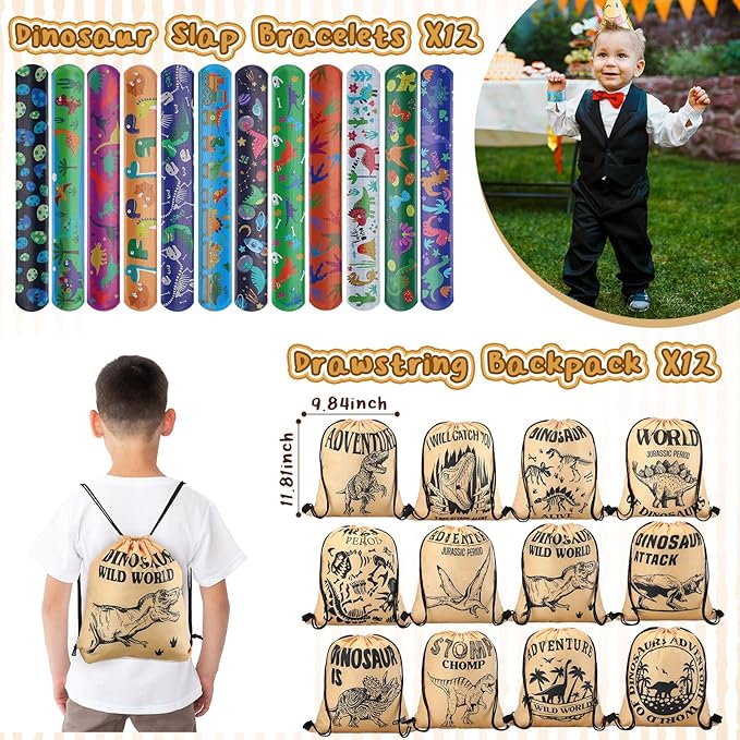 139 Pcs Dinosaur Party Favors Include Dinosaur Party Favors Bags Silicone Wristbands Dino Figure Masks Badges Notebooks Keychains Bracelets Pencils Tattoos Dinosaur Toys Stampers Dinosaur Stickers