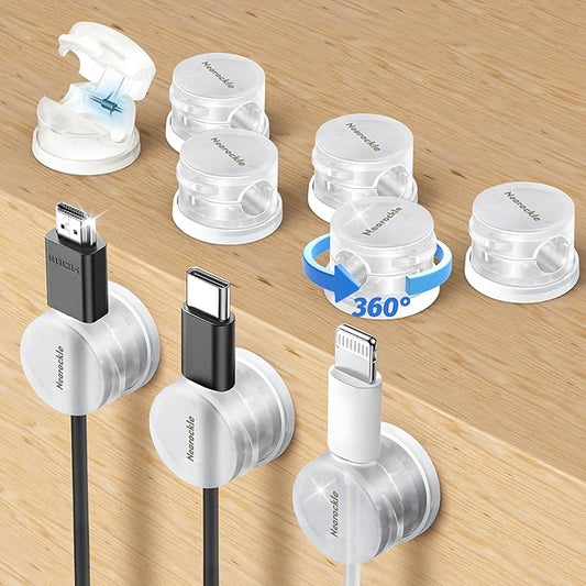 9 Pack Spring Cord Organizer Cable Clips [Locking Cable Rotatable], 2025 Latest Nearockle Phone Charging Cord Holder Cable Management for Car, Nightstand, Office Desk Accessories (Clear)